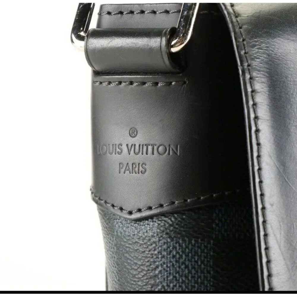 Authentic‎ Louis Vuitton Newport Messenger Bag MM in Damier Cobalt Coated Canvas